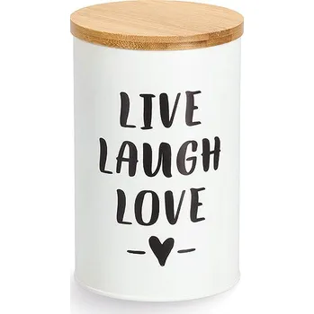 Dóza na potraviny Zeller Kovová dóza s bambusovým víkem 1 l, 10,5 × 16,5 cm, bílá Love