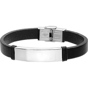 Náramek Manoki Pánský náramek Frederic z pravé kůže a chirurgické oceli BA498B Černá 22 cm (možnost zkrácení)