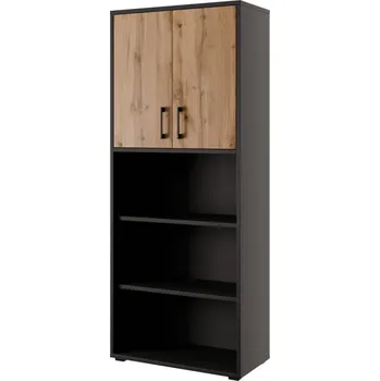 police Regál vysoký NEJBY GIANNI PREMIUM s dvířky typ 2, korpus: antracit, dvířka: dub wotan + vyzvednutí ZDARMA