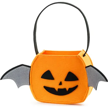 Party dekorace Plstěná halloweenská taška dýně s křídly, oranžová, 35×18×8 cm