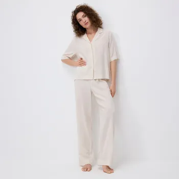 Reserved - Dvoudílná pyžamová souprava ze směsi lnu - tělová - 088EY-02X - 088EY-02X-XL