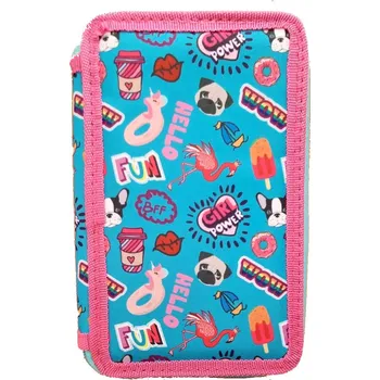 Penál Školní penál se 3 zipy - Hello Fun, bez vybavení, rozměry: 195 x 125 x 60 mm