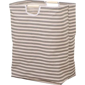 Koš na prádlo Skládací koš na prádlo 40 x 27 x 53 cm Vodorovné pruhy Voděodolná látka Úložný koš na oblečení Skladný design Lehký materiál Do koupelny i ložnice šedá