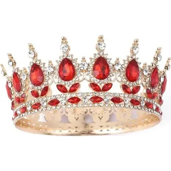 Koruna na dort 12,5 x 5,3 cm Červené kamínky Princeznovská ozdoba Dortová dekorace Narozeninová párty Elegantní styl