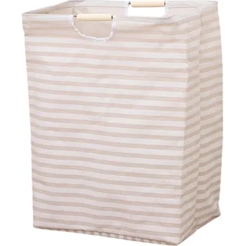 Koš na prádlo Skládací koš na prádlo 40 x 27 x 53 cm Vodorovné pruhy Voděodolná látka Úložný koš na oblečení Skladný design Lehký materiál Do koupelny i ložnice růžová