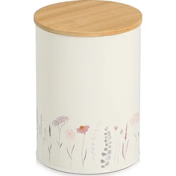 Dóza na potraviny Zeller Kovová dóza s bambusovým víkem Flowers 1,4 l, 11 × 16 cm