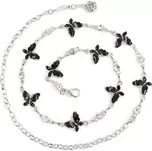 Ozdobný dámský kovový stříbrný pásek s motýlky Černý