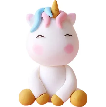 Dortová dekorace Jednorožec sedící 6 cm Figurka s rohem na zápichu Ozdoba na dort pro narozeniny, dětskou oslavu nebo tématickou párty