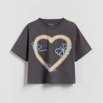 Reserved - Volné tričko s potiskem - tmavě šedá - 453FT-90X - 453FT-90X-U15