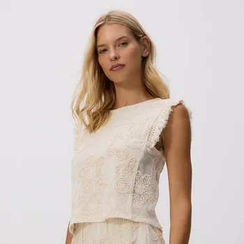 Dámské tričko Reserved - Top s ažurou - krémová - 938IH-01X - 938IH-01X-L