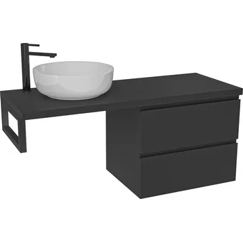 Koupelnový nábytek CERANO - Deska pod umyvadlo Navira Pro - 121x46,5x3,6 cm - skříňka Carole 59 cm - černá matná - konzole černá