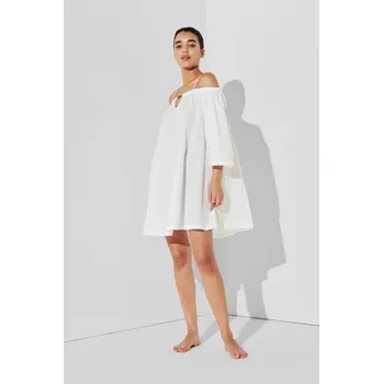 Dámské plavky PLÁŽOVÉ OBLEČENÍ KARL LAGERFELD KARL DNA OFF SHOULDER DRESS WHITE
