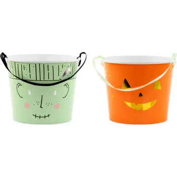 Party dekorace Halloween košíky na sladkosti 13,5 cm – sada 2 motivů dýně a příšera