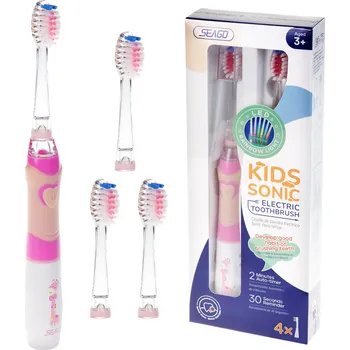 Péče o chrup Dětský sonický zubní kartáček SEAGO, růžový, 1xAA 1,5V (není součástí balení), 3 koncovky, SG-977 Pink