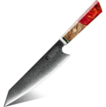 Kuchyňský nůž Japonský nůž Kiritsuke z damaškové oceli SaKuRo Red 20,3 cm
