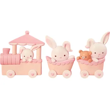 Dortová dekorace 5,7 cm Vlak s králíky Třívozová dekorace na dort Růžový vláček s králíky Dekorace na dětský dort Narozeninová ozdoba