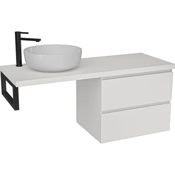 Koupelnový nábytek CERANO - Deska pod umyvadlo Navira Pro - 141x46,5x3,6 cm - skříňka Carole 69 cm - bílá matná - konzole černá