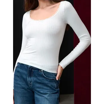 Sinsay - Tričko s dlouhými rukávy - krémová - 279FK-01X - 279FK-01X-M