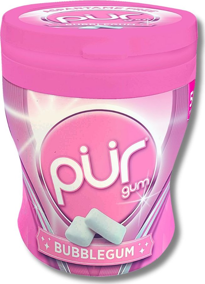 PÜR Gum | Přírodní žvýkačky bez aspartamu - příchuť Bubblegum Obsah: 50 ks - 70 g lahodná příchuť • nerozpadávají se • certifikováno bez většiny alergenů