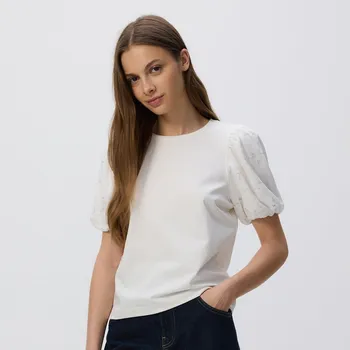 Dámské oblečení Reserved - Halenka s ozdobnými rukávy - bílá - 560GA-00X - 560GA-00X-XS