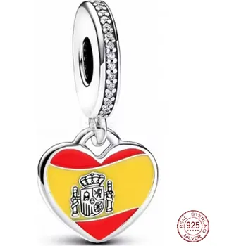 Přívěsek Charm Sterlingové stříbro 925 Španělsko – vlajka v srdci, přívěsek na náramek cestování