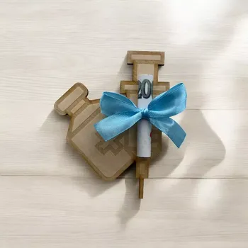 Dárková krabička Dřevěná karta na peníze Injekce a lahvička (číslo napište do poznámky v košíku.)