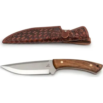 Pracovní nůž HGK1 Art Bushcraft nůž s čepelí z nerezové oceli, rukojeť z ořechu s koženým pouzdrem BeaverCraft