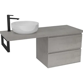 Koupelnový nábytek CERANO - Deska pod umyvadlo Navira Pro - 121x46,5x3,6 cm - skříňka Carole 59 cm - betonově šedá - konzole černá