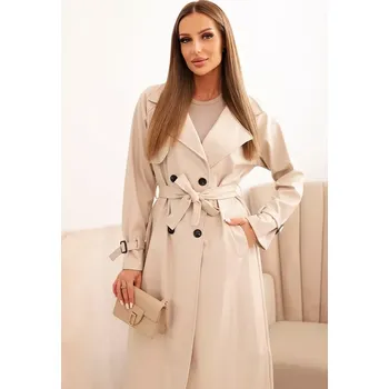 Dámský kabát Kesi Włoski Dámský trenčkot z ekologické kůže s klasickým límcem a zavazovacím páskem béžový Kesi Włoski krémová 3380698