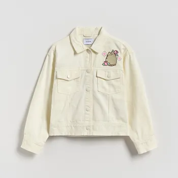 Dívčí bunda Reserved - Riflová bunda Pusheen - krémová - 709EG-01X - 709EG-01X-128