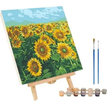 Obraz Sada pro malování podle čísel 20x20 cm Slunečnice Krajina Akrylové barvy Plátno Štětce Rám Dekorace na zeď Kreativní hobby pro dospělé i děti