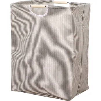 Koš na prádlo Skládací koš na prádlo 40 x 27 x 53 cm Voděodolný látkový koš s uchy Pruhovaný design Úložný koš na špinavé prádlo Domácnost šedá