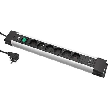 Prodlužovací kabel BACHMANN Vícenásobná zásuvka CONNECTUS, CEE7/7 - 6x zásuvka CZ, zdroj USB A + C, vypínač, 2m, šedá (BM005939) - 19.07.3392