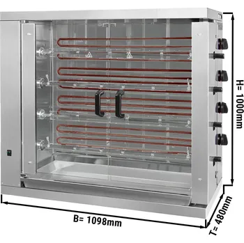Kuchyňský gril G.Gastro Elektrický gril na kuřata ECO se 4 rožni pro 24 kuřat - 1098 x 480 x 1000 mm