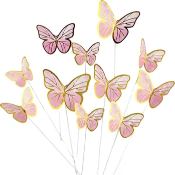 Sada 10 ks motýlů Dekorace na dort Růžové a fialové odstíny Elegantní dortová ozdoba na párty, svatby a slavnostní příležitosti růžová