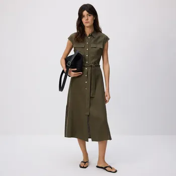 Dámské šaty Reserved - Lněné košilové šaty - světle olivová - 5179V-81X - 5179V-81X-L