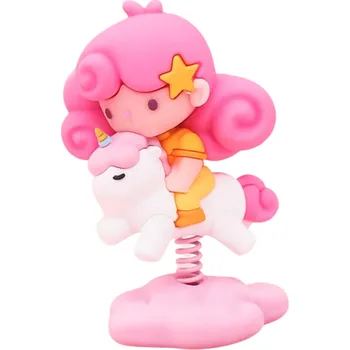 Figurka na dort Holčička s růžovými vlasy na jednorožci 8 cm Dortová dekorace Roztomilá ozdoba Jednorožec na obláčku Dětská oslava