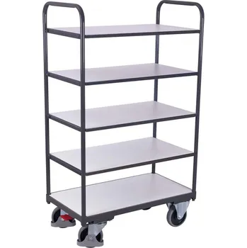 Antistatický policový vozík VARIOfit, vysoký, 5 polic, 1000 x 700 mm, nosnost 250 kg