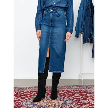 Dámská sukně Sinsay - Džínová midi sukně s rozparkem - námořnická modrá - 880EV-59J - 880EV-59J-38