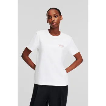 Dámské tričko TRIČKO KARL LAGERFELD SUNGLASSES EMBROIDERY T-SHIRT BLACK TEXTURED LTHR