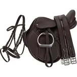 QHP Pony set sedlo, uzdečka, podbřišník, třmeny, třmenové řemeny Melbourne QHP, hnědý 13"