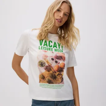 Dámské tričko Reserved - Tričko s potiskem - krémová - 553GA-01X - 553GA-01X-M