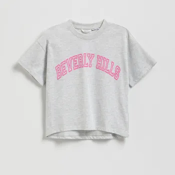 Dětská móda Reserved - Krátké tričko s potiskem - světle šedá - 852GB-09M - 852GB-09M-128