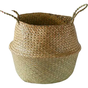 Koš na prádlo Proutěný koš z mořské trávy 30 x 37 x 38 cm Skladovací koš s uchy Přírodní dekorace Závěsný koš na stěnu nebo úchyt Organizace