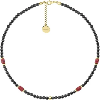 Náhrdelník Manoki Náhrdelník Teresa - černý onyx, přírodní červený korál WA723GR Černá 38 cm + 5 cm (prodloužení)