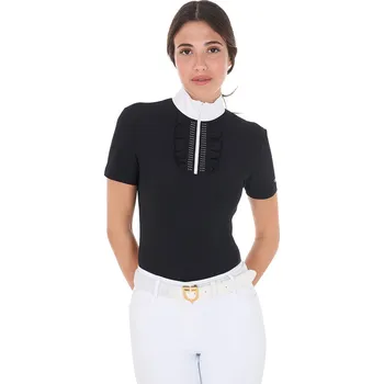 Dámské tričko EQUESTRO Triko závodní Strass Ruches Equestro, s krátkým rukávem, dámské, black/ballerina XS