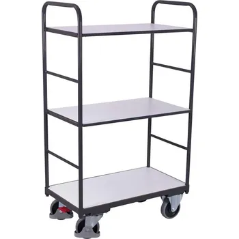Antistatický policový vozík VARIOfit, vysoký, 3 police, 850 x 500 mm, nosnost 250 kg