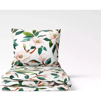 Povlečení Škodák Magnolie s listy bílé 140 x 200, 70 x 90 cm zipový uzávěr