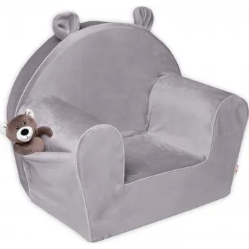 Baby Nellys Dětské křesílko Teddy Velvet s boční kapsou Baby Nellys, šedé