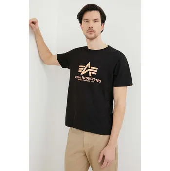Pánská móda Bavlněné tričko Alpha Industries Basic T-Shirt Foil Print černá barva, s potiskem, 100501FP.365 99X, vel. M